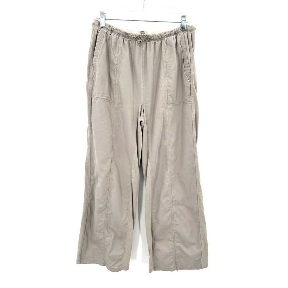 ANTHROPOLOGIE Daily Practice Taupe Ruched Ankle Wide Leg Pants Women's XS Tie